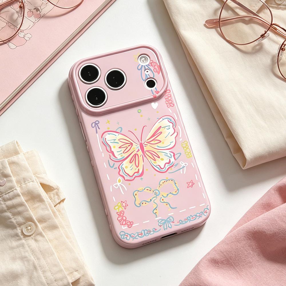 Pink Edge Butterfly Is Suitable for Anti-drop iPhone17Pro Mobile Phone Case Female 17PROMAX Apple 16 Protective Case New Model