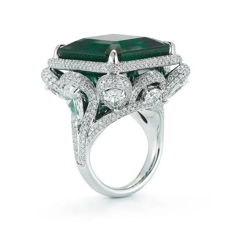 European And American Party New Women'S Ring Green Cube Zirconia Gorgeous Women'S Accessories Anniversary