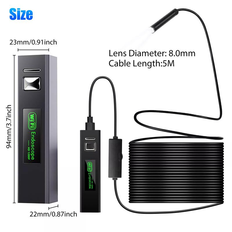 Wireless Endoscope Wifi Borescope Inspection Camera 1200P Hd Ip68 Waterproof Snake Camera With 8 Led For Android Ios Tablet Pc