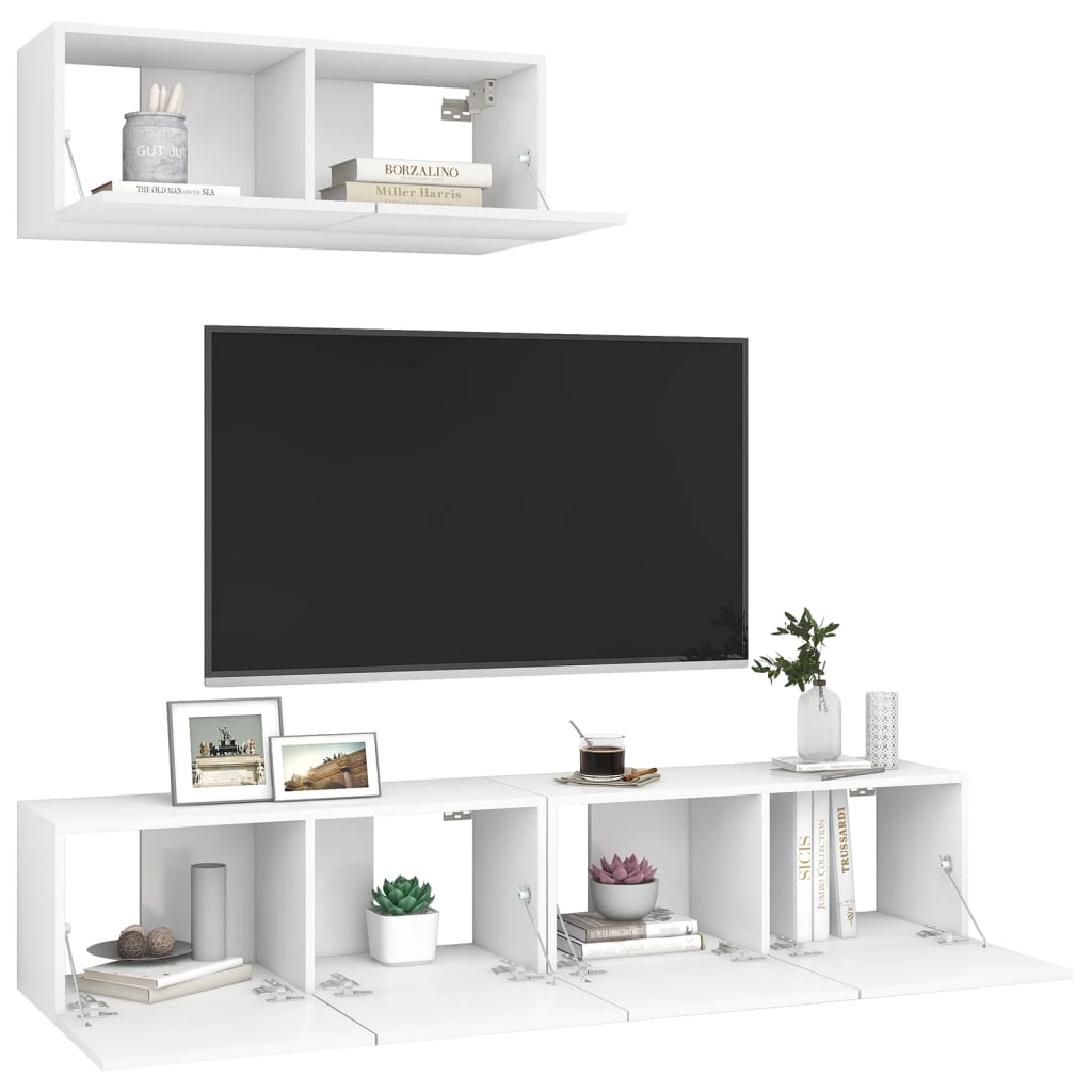 TV Wall Cabinets Set of 3 White Particleboard