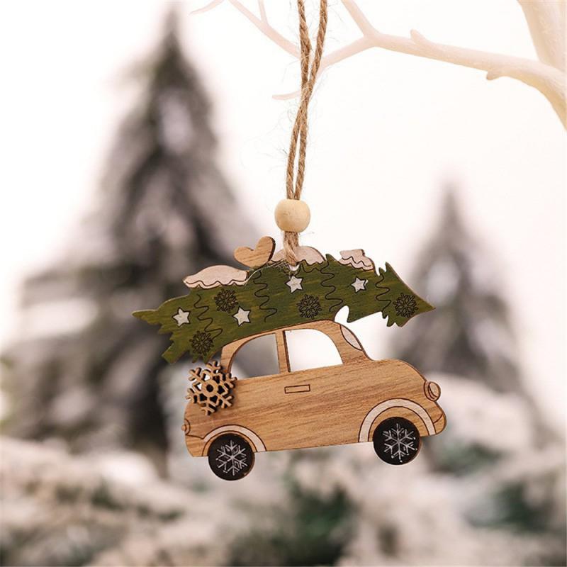 Car Ornaments Small Christmas Tree Hanging Wooden Pendants Elk Cartoon Animal Ornaments 2025 New Christmas Holiday Decorations