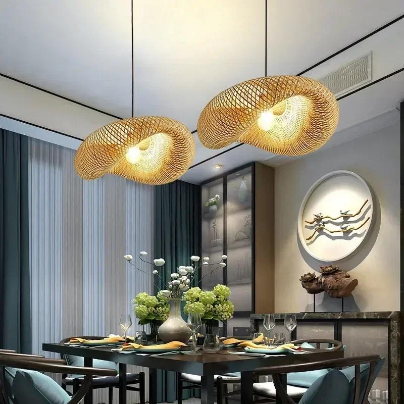 Bamboo Hand Weaving Pendant Lights 80cm Hanging LED Ceiling Lamp Chandelier Fixture Rattan Hand Craft Woven Home Bedroom Decor