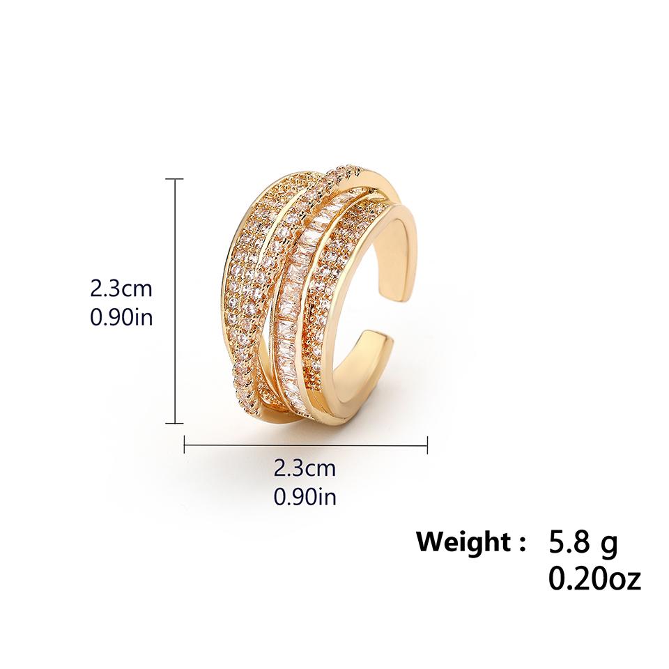 Htpwe Copper Metal Inlaid Zirconium Multi-layer Star Ring Opening Ring Women's Plated 18k Gold Couple Holiday Gift Ring Zircon