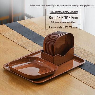Holzmaserung Plastik Snack-Teller Set im japanischen Stil
