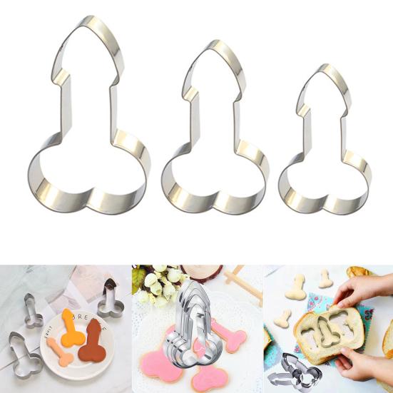 Yousheng 3Pcs/Set  Cookie Cutter Reliable Non-stick Stainless Steel Creative Penis Shape Biscuit Mold for Kitchen
