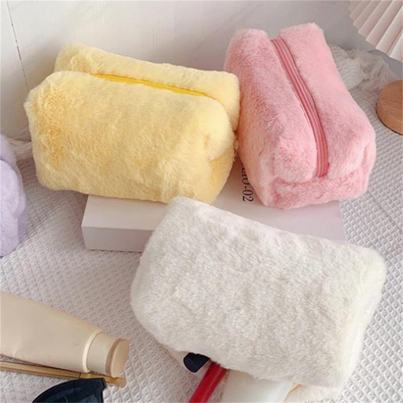 Cosmetic Bag Women Macaron Sweet Large Capacity Storage Bags High Appearance Level Portable Plush Toiletry Bag Washing Pouch