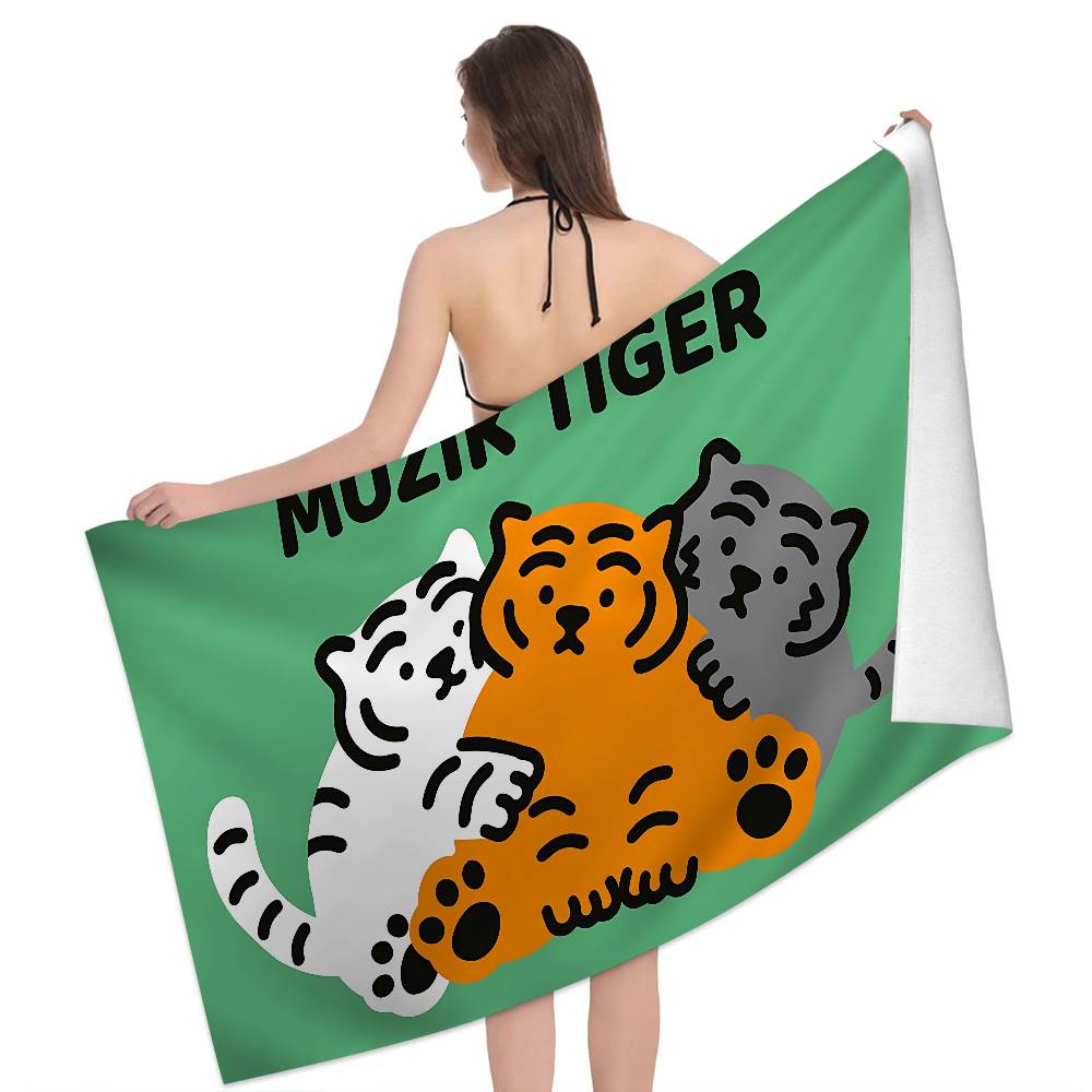 M-MuzikS Luxus T-TigerS Mikrofaser Bedrucktes Strandtuch Bergsteigen Yoga Strand Schwimmen Laufen Saugfähiges Weiches Handtuch