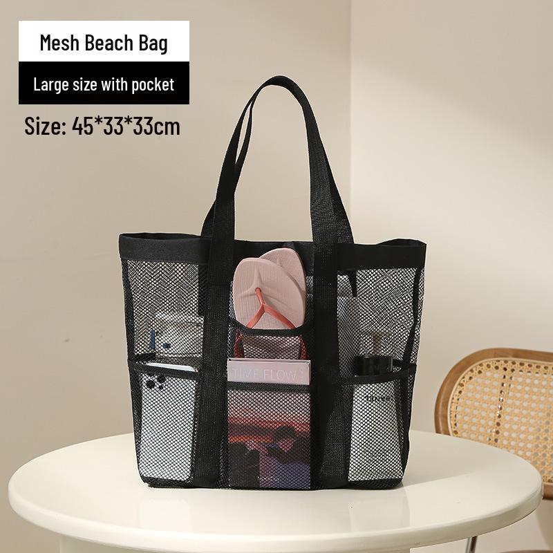 Large Mesh Beach Bag with Compartments - Breathable Gym & Swim Travel Organizer