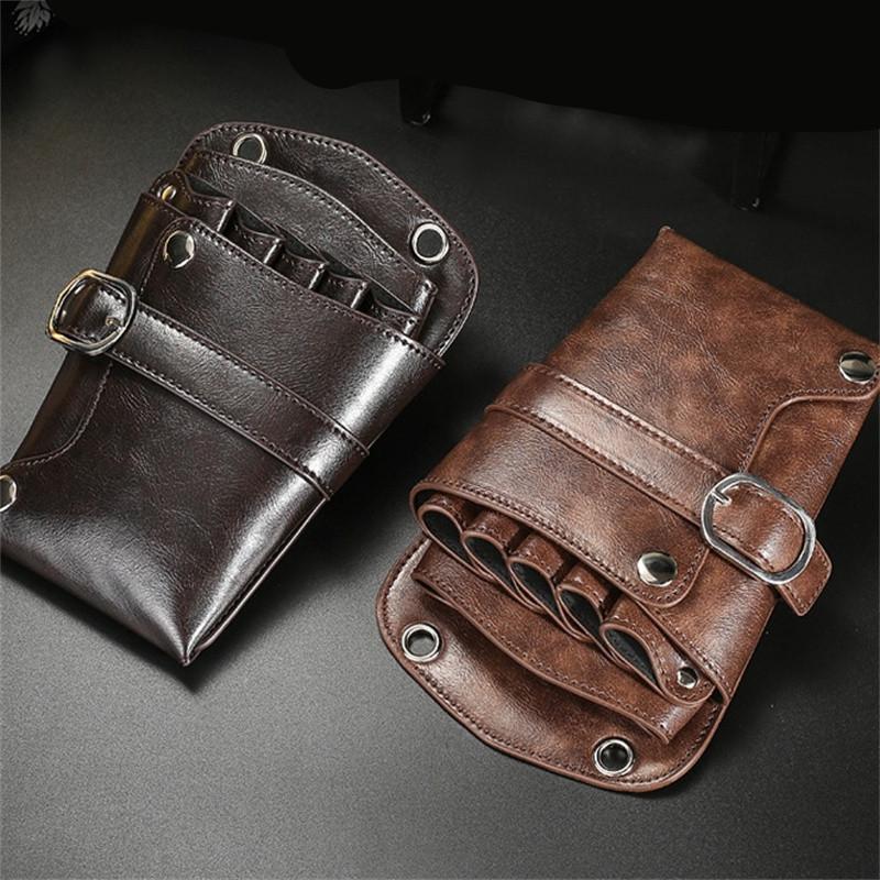 PU Leather Hair Scissors Bag with Shoulder Strap 5 Pockets Pet Bag Hair Clip Comb Holder Hairdresser Waist Pack for Barber Shop