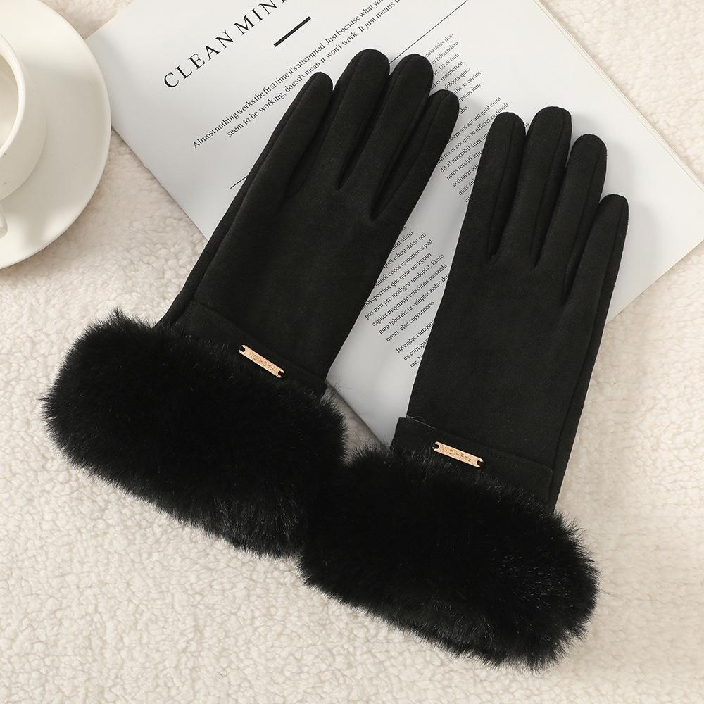 Warm Gloves for Women In Autumn and Winter Outdoor Riding Cold Proof Thickened Plush Velvet Cute Bow Develvet Touch Screen Gloves