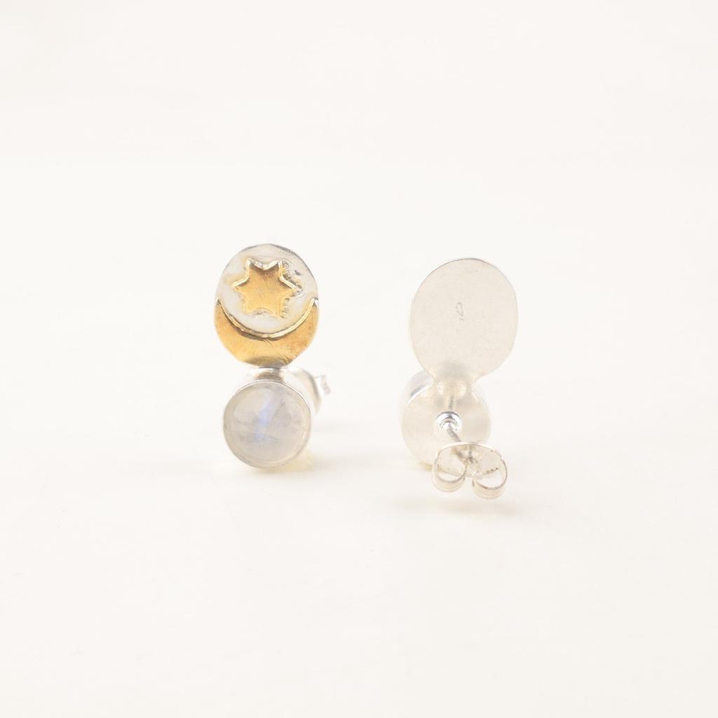 Rainbow Moonstone Gemstone 925 Sterling Silver Jewelry Handmade Earrings 0.8" EE-141-21