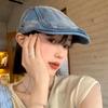 Women's Retro Washed Denim Newsboy Cap - Korean Style, Large Fit, Face-Slimming Beret