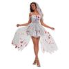 Gray Mesh Long Dress Women Cosplay Costume Stage Performance Fantasy Theme Outfit Size M L XL