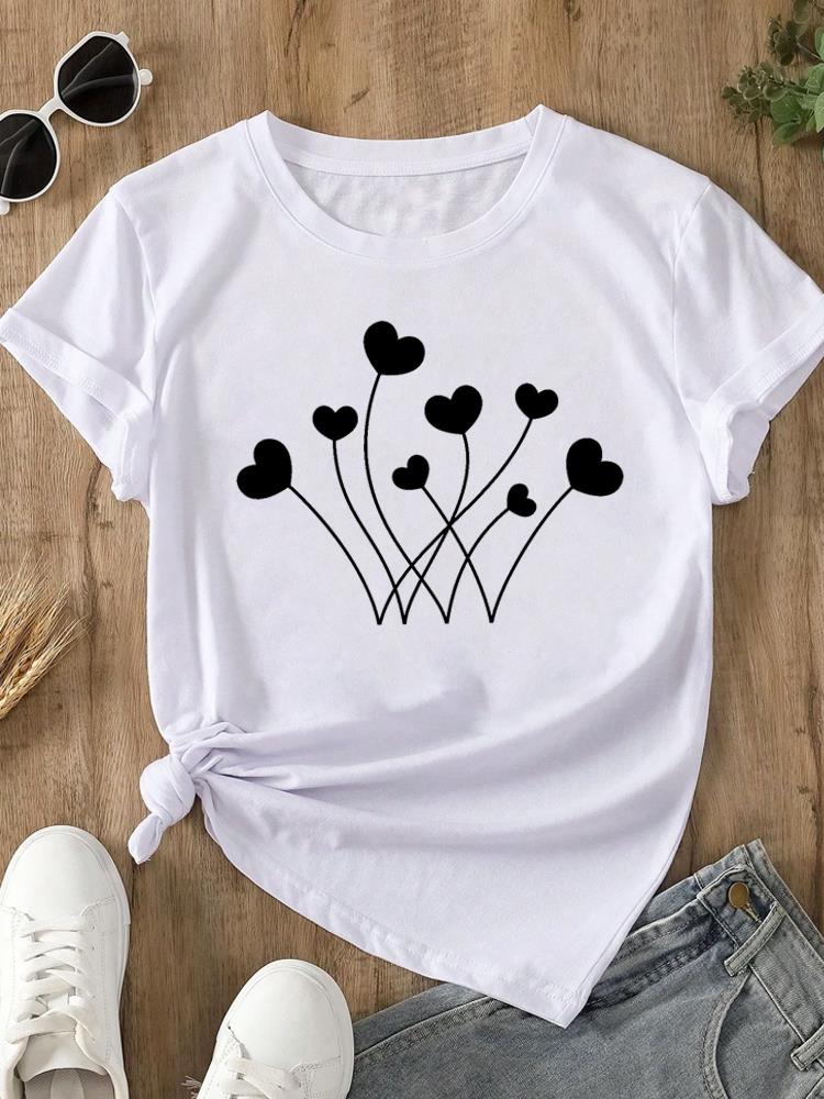 (Asian Size)  trend lovely flower style o-neck Women's Top T Clothing Print Short Sleeve T-shirts Fashion Female Casual Graphic Tee