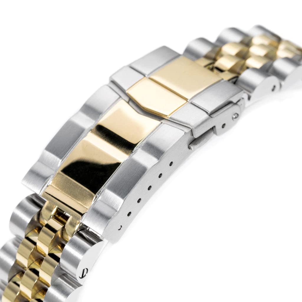 20mm Metal Watch Band Stainless Steel ANGUS Jubilee Bracelet Two Tone IP Gold Submariner Clasp for Seiko Alpinist SBDC087 and Others