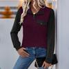 New Autumn and Winter Products Contrasting Color Spliced Sweat Shirt Top Pullover Lapel Zipper Casual Versatile Top for Women