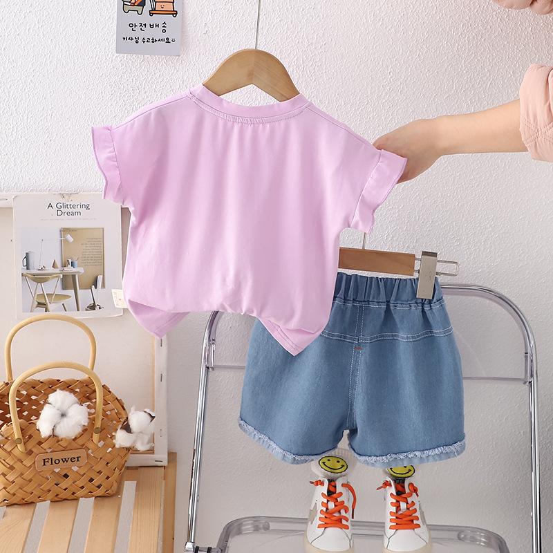 Girls Summer Suit Infants Short Sleeve Tshirt + Denim Shorts 2 Piece Set Fashion Children Clothing for 1-5 Years Old