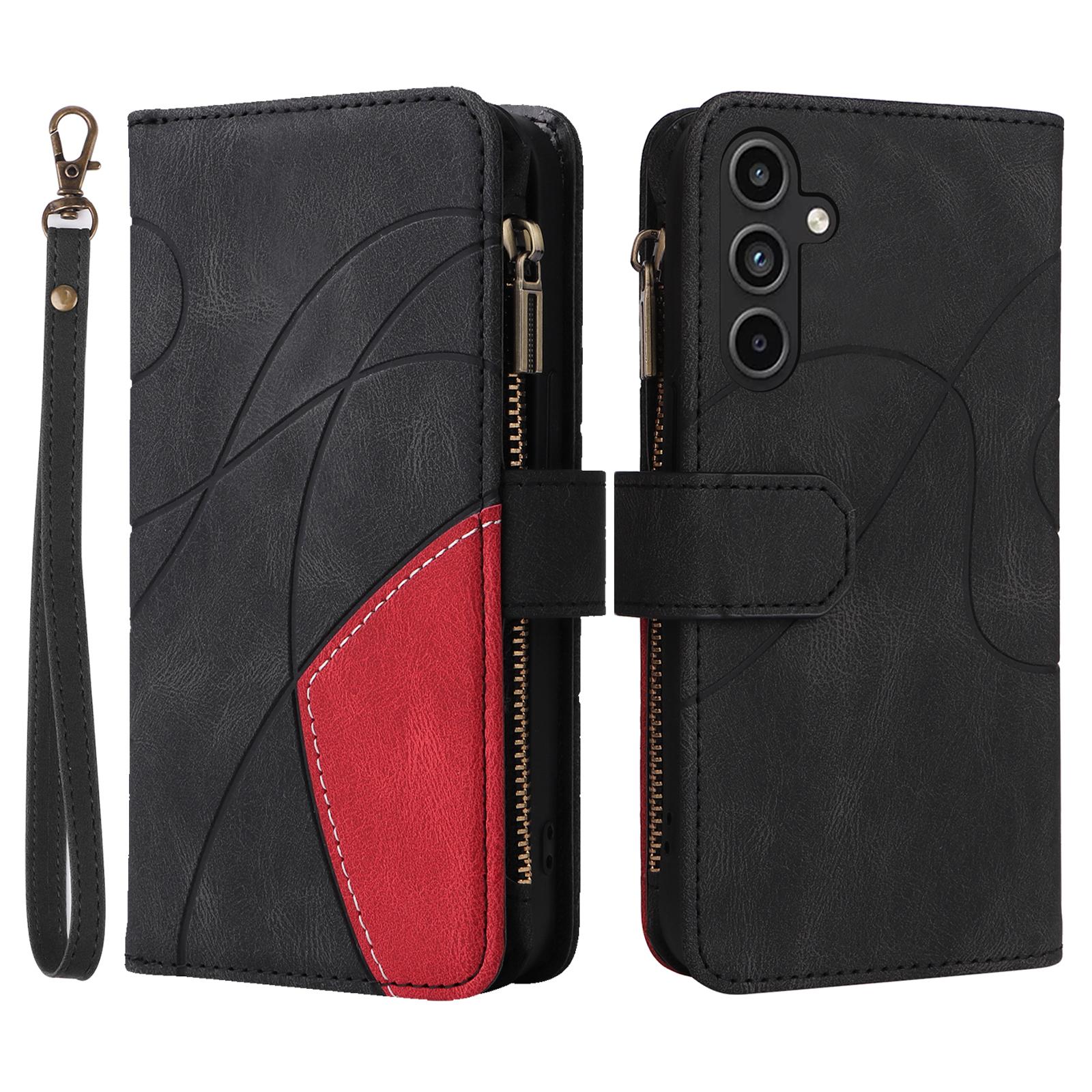 

For Samsung Galaxy A15 5G Leather Case with Strap Zipper 9 Card Slot Phone Cover Stand Black