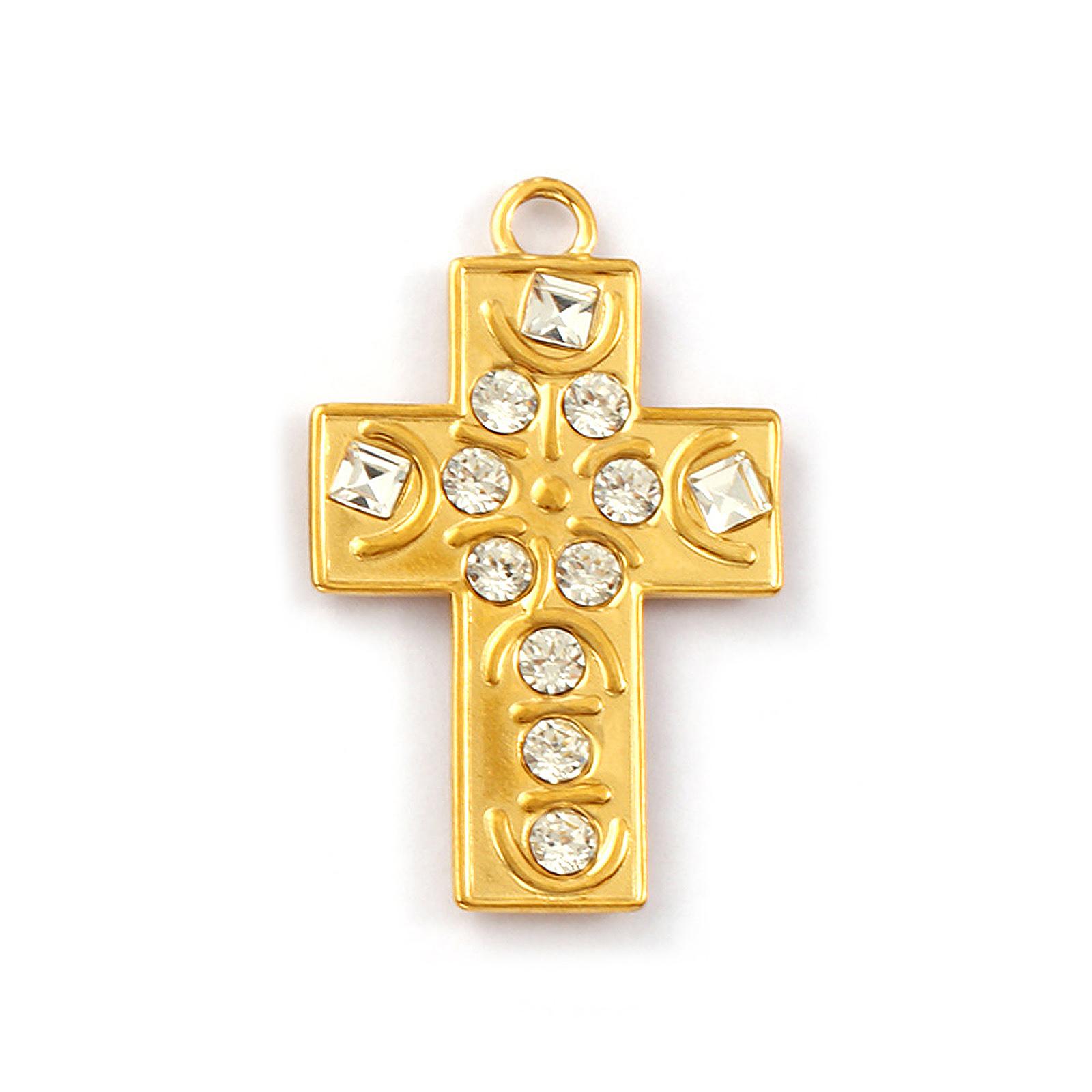 

1 Piece 304 Stainless Steel Religious Cross Pendants Cubic Zirconia 18K Gold Plated Charms For DIY Necklace Jewelry Making