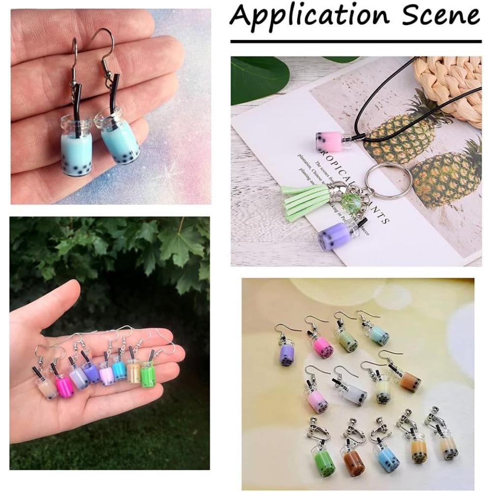 8/20pcs Tea Glass Bottle Pendants Resin Milk Tea Drink Cup Dangle Charms Colorful Lovely Hang Ornament Links 27x12mm DIY Necklace Jewelry Making
