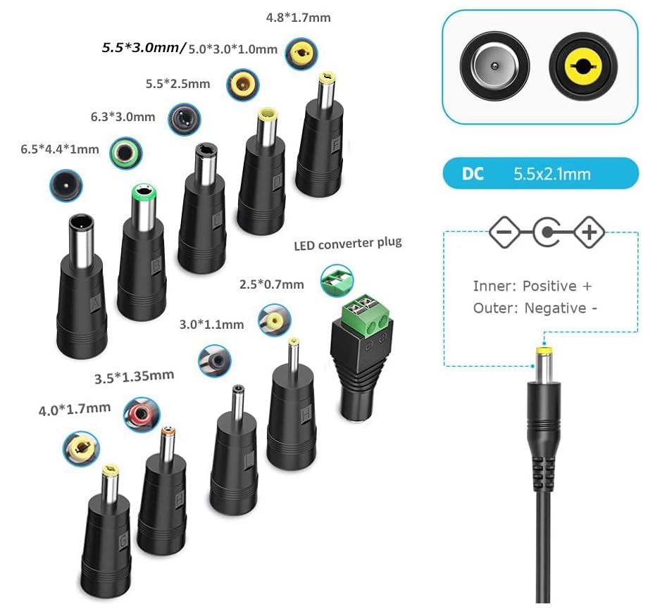 Powseed 12V 3A Adapter Power Compatible with 12V CCTV USB LED and LCD DC Power 3000mA Max 36W Supply, Routers, Cameras, Speakers, Tablets, Strips,
