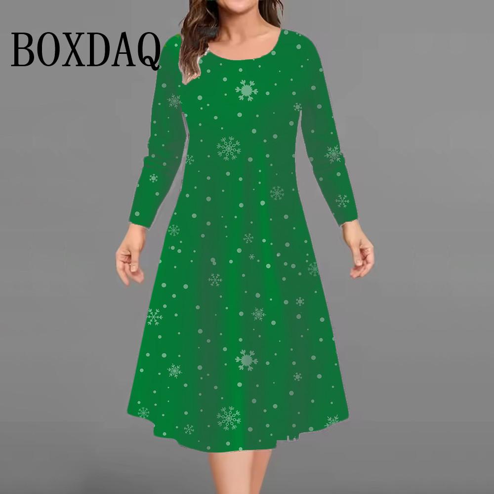 Winter Christmas Party Dress Autumn Women Long Sleeve A-Line Dresses Women Christmas Snowflakes Casual Plus Size Dress