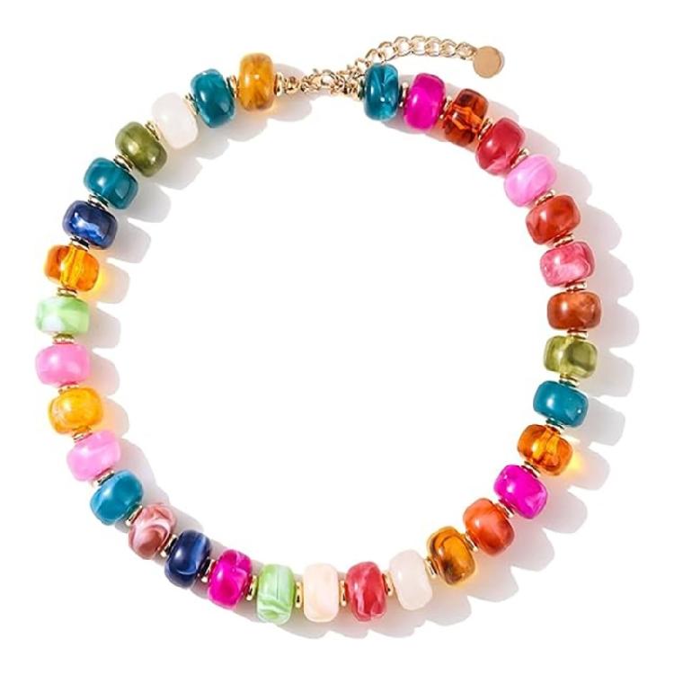 Trendy Resin Bead Chokers Necklace Elastic Cord Fit All Neck Size Great For Parties