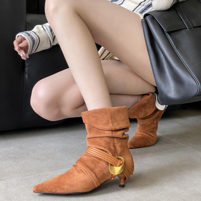 Fashion Autumn Fashion Low Heel Ankle Boot Women Slip On Pointed Toe Shoes Mordern Short Booties Zapatos De Mujer
