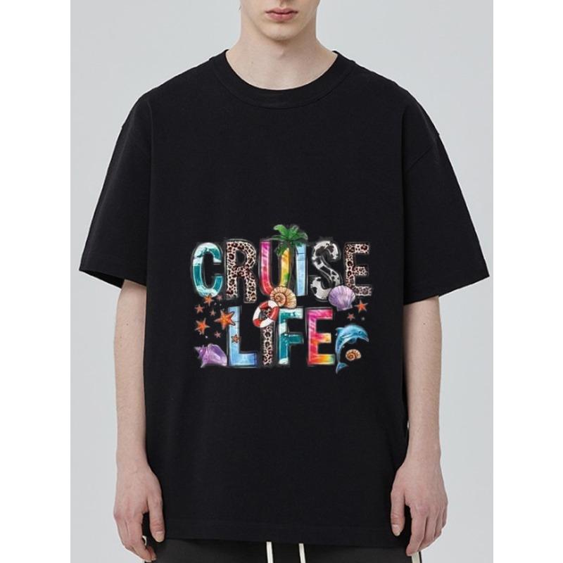 

Cruise Life Graphic T-Shirt Black Tropical Sea Theme Print for Vacation and Travel Wear XXXXL чёрный