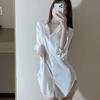 Summer Dress Long Pajama Womens Sleeved White Shirt Oversized Pajama Medium Length Ice Silk Shirt