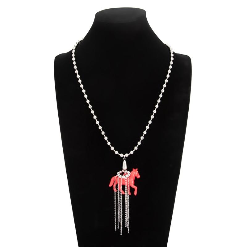 Stylish Tassels Necklace Featuring Adorable Horse Charm Adjustable Chain Length 61+7cm Neckchain Jewelry
