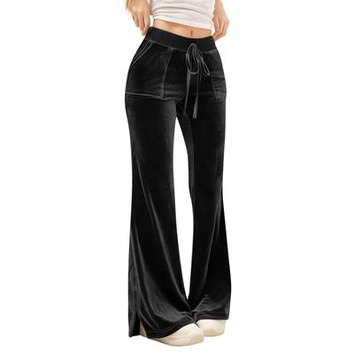 Women's Fashion Solid Color Gold Velvet High Waist Drawstring With Pocket Horn Casual Pants