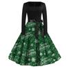 Women's Casual Fashion Christmas Print Square Neck Vintage Dress for Holiday Party
