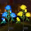 Solar Powered Rose Flower Lights, 5Head Artificial Rose Lawn Light for Valentine's Day Garden Decor, Patio, Deck, Fence lights
