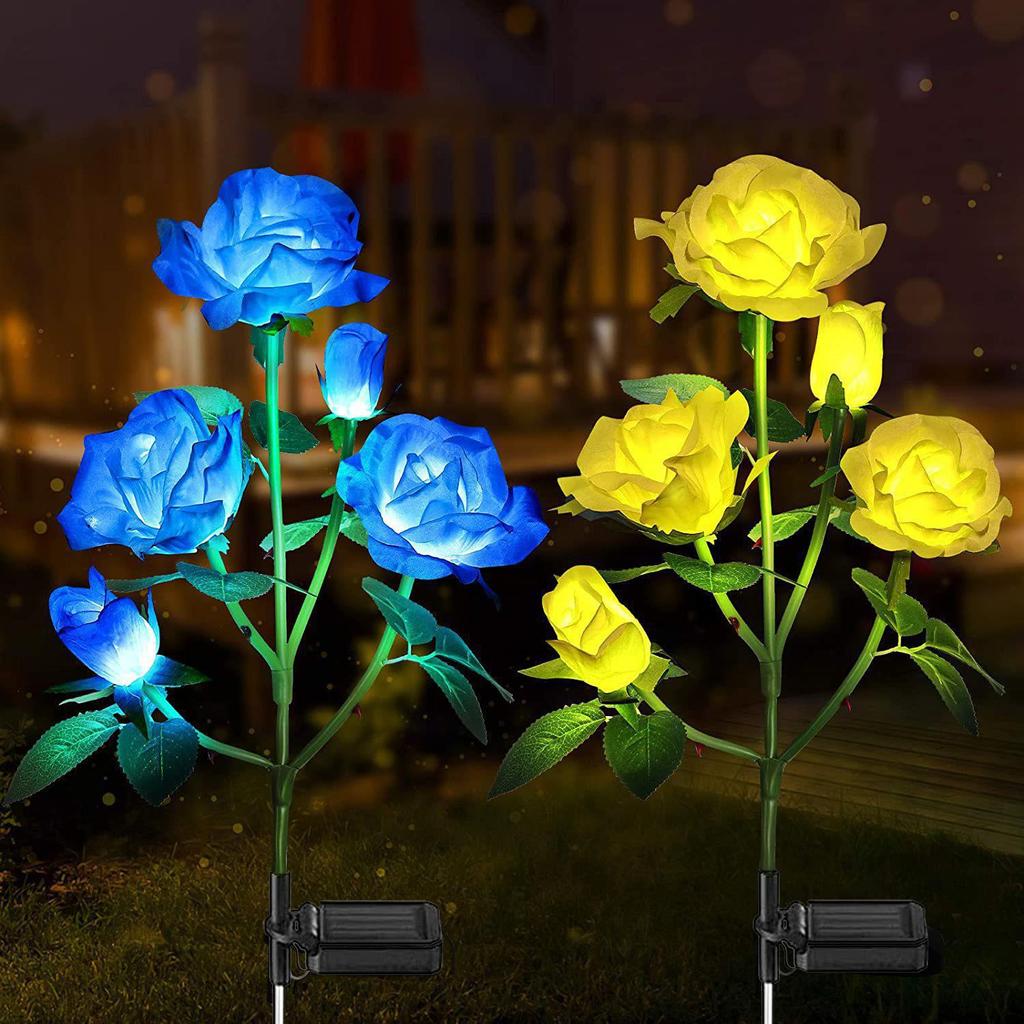 Solar Powered Rose Flower Lights, 5Head Artificial Rose Lawn Light for Valentine's Day Garden Decor, Patio, Deck, Fence lights