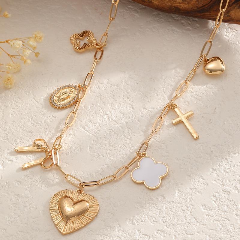 Trend Metal Cross Love Oil Drop Pendant Necklace Nklce Sweet Bow Necklace