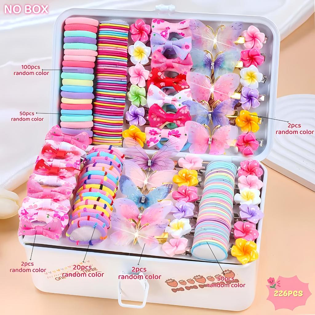 Fashion Hair Accessories Set, Glitter Bow Clips Star Clips Floral Hair Ties Non-Damaging Elastic Bands Tie Clips, High-Value Multi-Purpose Portable