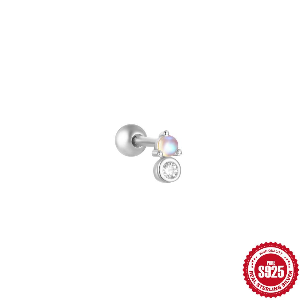 

S925 Sterling Silver Moonstone Colored Zirconium Puncture Stud Earrings Are Simple, Small And Unique Design Screw Button Earbone Stud