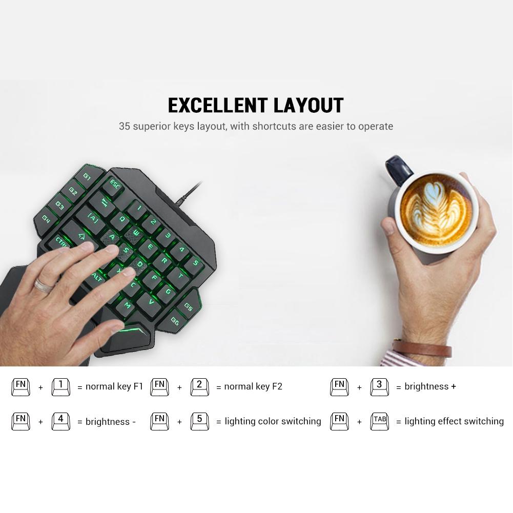 Onehanded Keyboard RGB Blacklight Mechanical Keyboard With Macro Definition Function