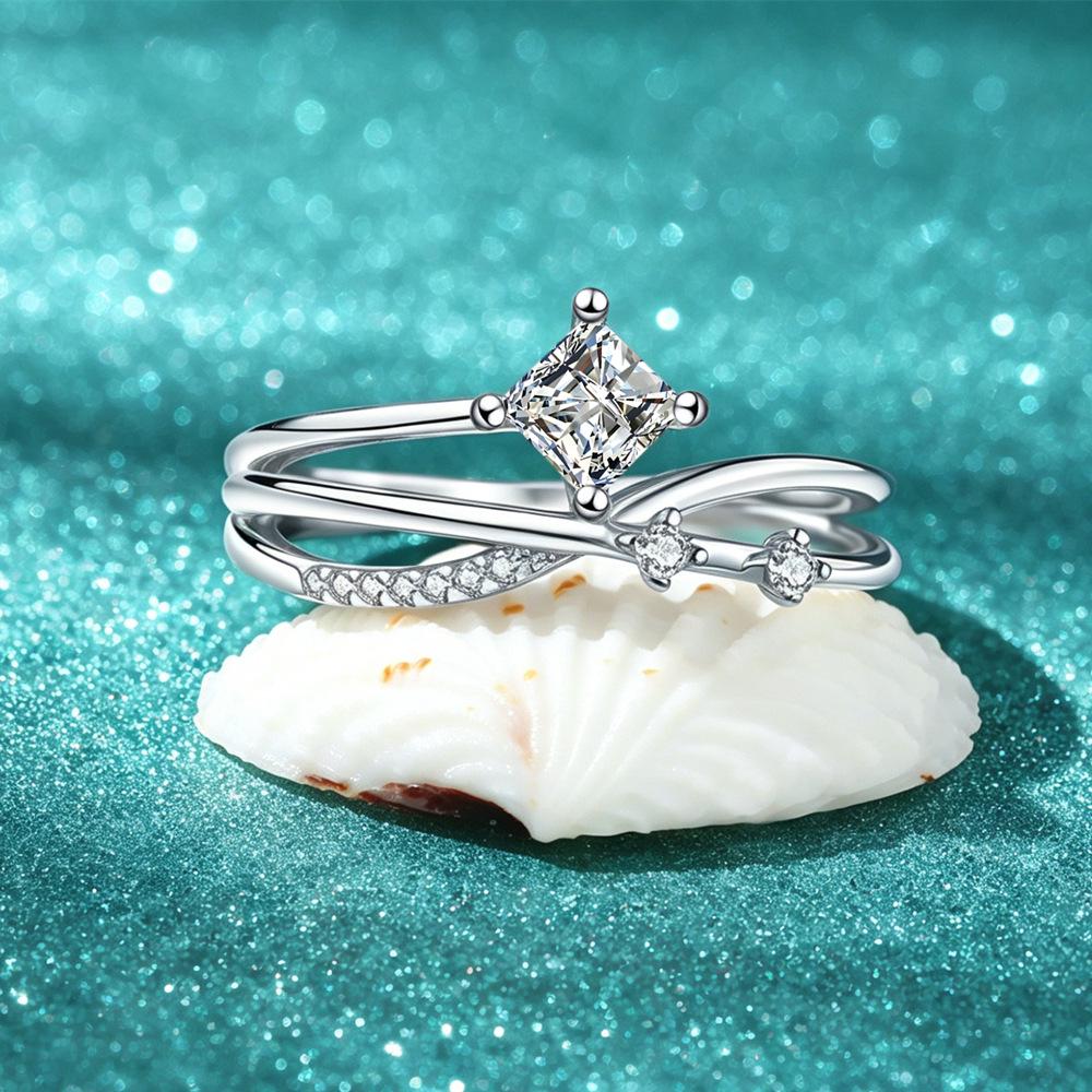 Women's S925 Sterling Silver Princess Cut Moissanite Wedding Ring, 0.4 Carat, D Color, In Stock.