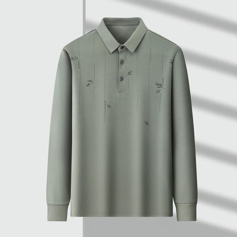 

New Men S Business Casual Long Sleeved Printed Polo Shirt Fashionable Breathable Comfortable Versatile Top For All Seasons S зелёный
