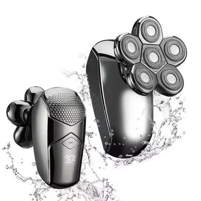 Head Shaver for Bald Men Wyclos Detachable 5in1 Electric IPX7 Waterproof Dry Wet 7D Rotary Grooming Kit with LED Display USB Rechargeable, Gray