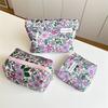 Portable Purple Flower Fabric Cosmetic Bag Makeup Pouch Organizer