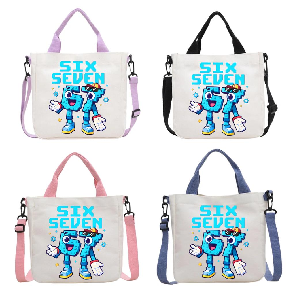 Steal Brainrot Canvas Shoulder Bag Six Seven Cartoon Pattern Print Crossbody Boys Girls Fashion Large Capacity Handbag A 67 Kid Friendly Entertaining