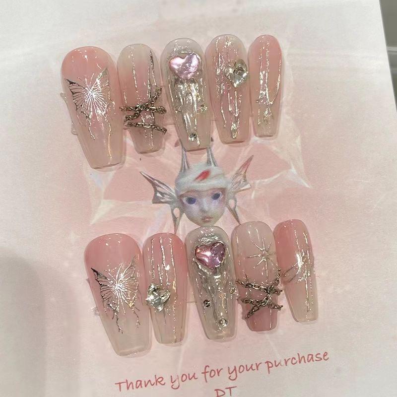 

Handmade Y2K Spicy Girl Butterfly Diamond Chain Detachable Press-On Nails Medium