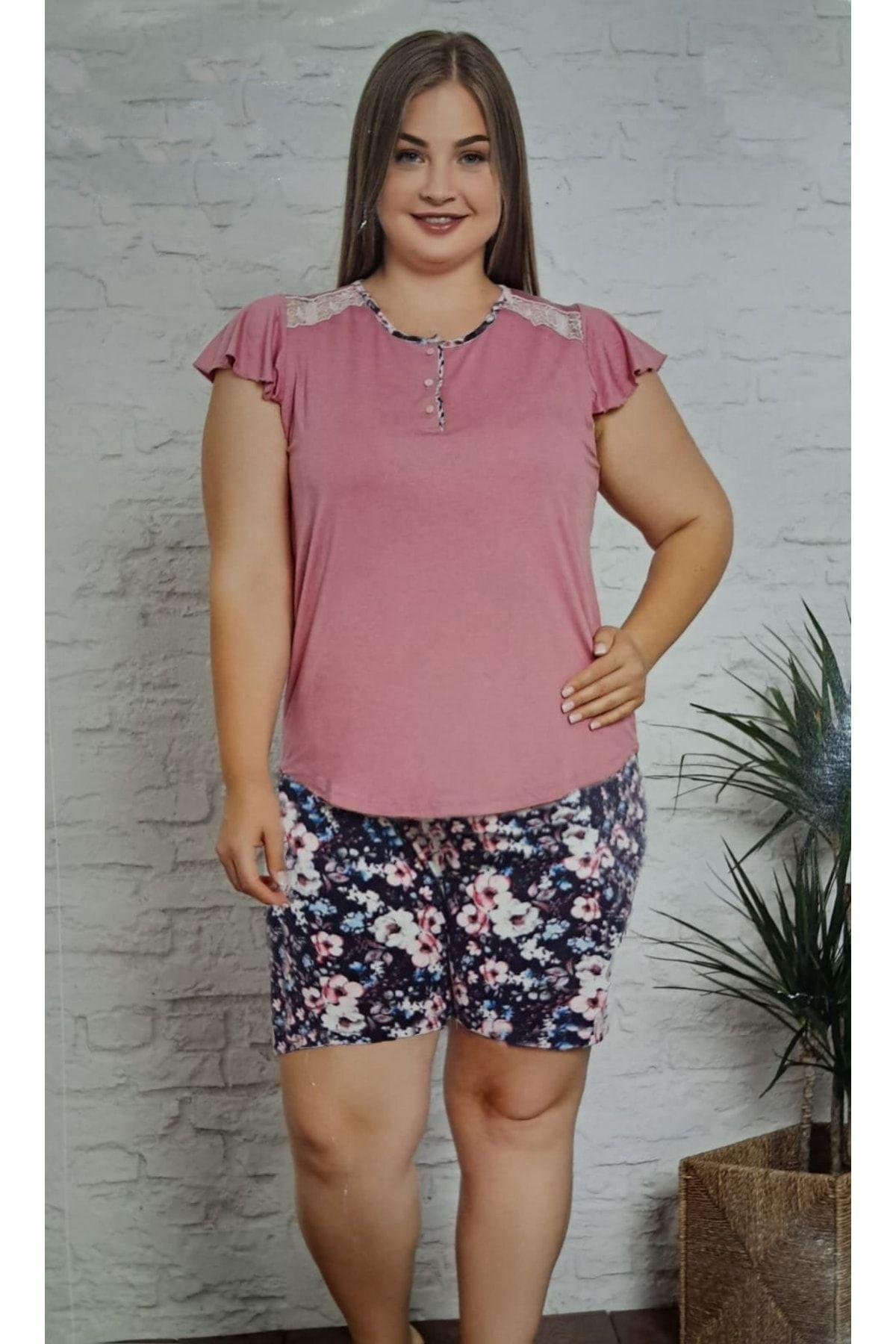 

Женский стиль, пижамный комплект больших размеров, пыльная роза, большой размер, с коротким рукавом, шорты, вискозный пижамный комплект XL