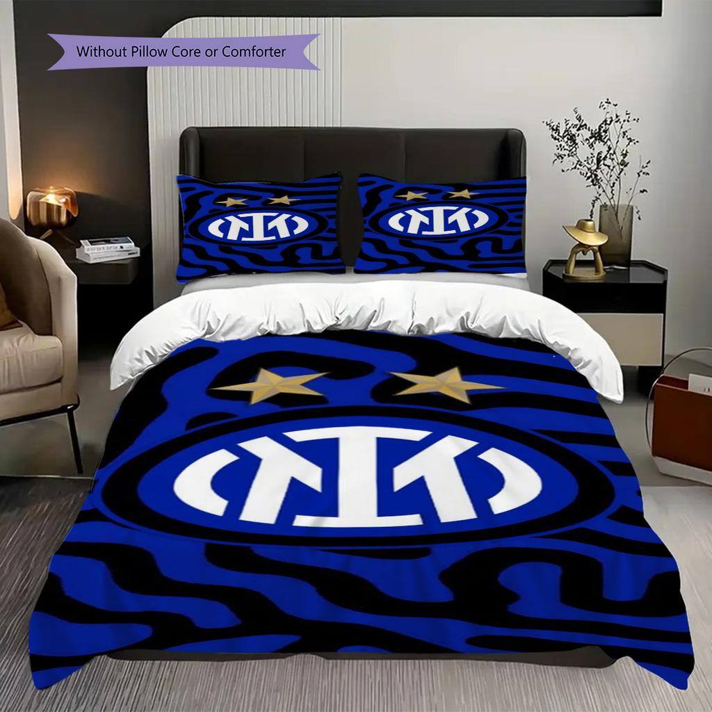 Biancheria da letto con stemma Inter Milan (1 * copripiumino + 2 * federa, senza nucleo) Set biancheria da letto 2D Piatto Regalo di Natale Compleanno Morbido e Confortevole