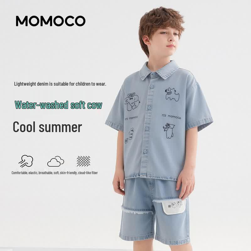 MOMOCO Boys 2026 Summer Fashion Denim Two-Piece Set 90