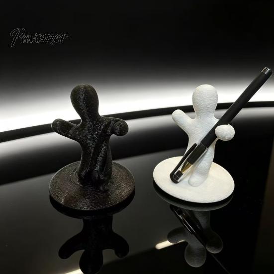 Creative Stationery Holder 3D Printed Funny Figure Pen Holder, Black White Humanoid Desk Office Accessories Organizer for Pencils Pens, Unique