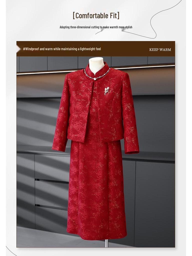Plus Size Elegant Dress for Middle-Aged Mothers (40-50) - Festive Wedding and Banquet Wear